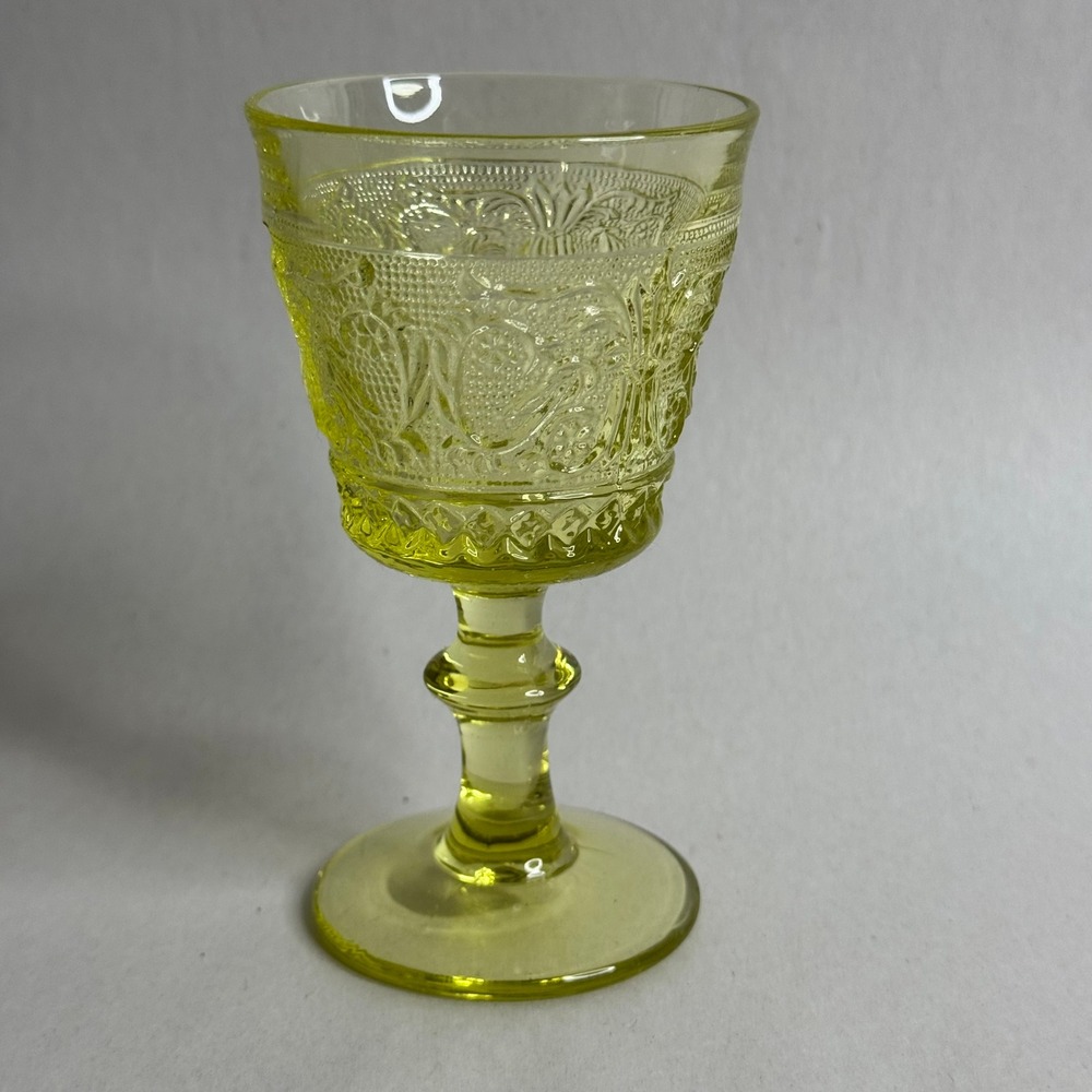 Vintage‎ Yellow Glass Footed Goblet Embossed Pattern SMALL